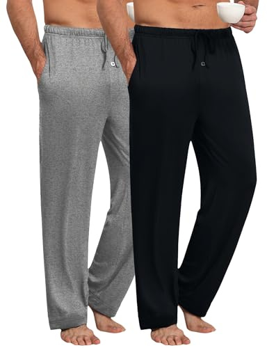 Ekouaer 2er Pack Pyjamahose Lang Herren Karierte Schlafanzughose Weich PJs 2-teiliges Pyjama Hose Set Loungewear und Nachtwäsche Karierte Hosen für Männer S-XXL