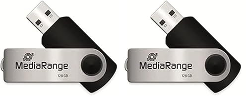 MediaRange USB 2.0 Speicherstick 128GB - Mini USB Flash-Laufwerk, bis zu 17 MB/s, Farbe Schwarz (Packung mit 2)