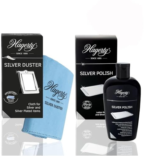 Hagerty Silver Polish 250ml with Duster for Clean Silver Decorative Items, Personal Use, Protects Silver Plated Jewellery and Other Accessories