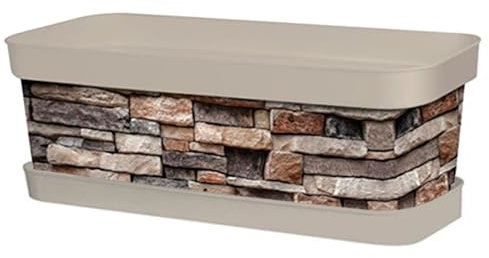 Acan Tradineur - Jardinera de plástico con Plato, Modelo Piedra, Polipropileno, Tiesto, macetero, Recipiente para Plantas, Fabricada en España (Beige - 50 cm)
