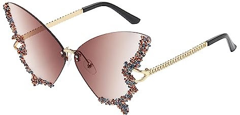 boseucn Schmetterling Sonnenbrille Randlose Vintage Diamant Brillen Lustige Disco Brille für Herren Damen Getönte Rave Brille Festival Sonnenbrille Hipster Brille Augenschutzbrille Foto Requisite