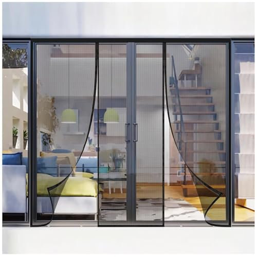 Doppia Zanzariere Magnetiche per Porte Finestre 215x275cm Nera Senza Fori Installazione Facile, Facile Installazione per porta Scorrevole patio
