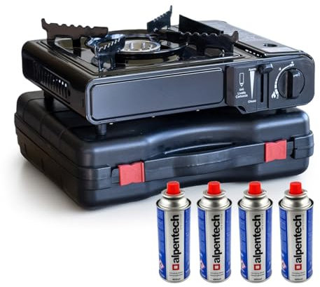 INTEC - Rechaud gaz Portable 2200W + 4 Cartouches de gaz Camping