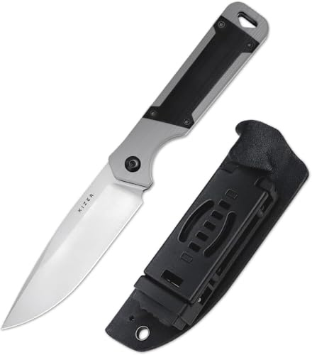 Kizer Militaw Messer mit Feststehender Klinge und Scheide, D2-Stahl Klinge mit G10 Griff, EDC für Männer und Frauen, Outdoor, Jagd, Wandern, Überleben, 1067M1