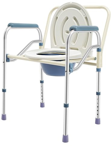 Toilettenstuhl, Höhenverstellbar Toilettenstuhl für Senioren, Toilettenstühle mit Gepolsterter Sitzfläche & Armlehnen, 150 kg Fassungsvermögen, Blau&Weiß