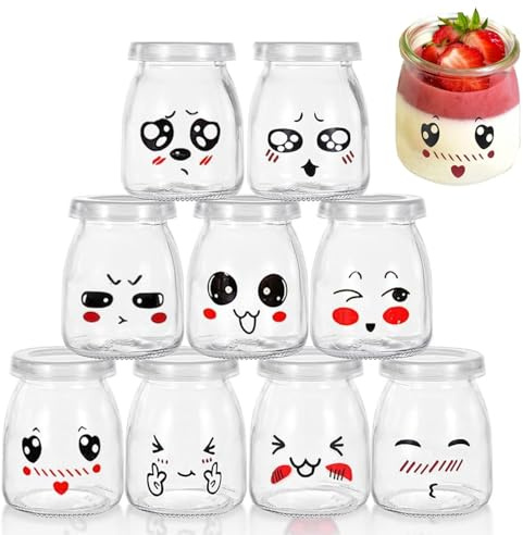 Roysmart Lot de 10 pots à yaourt avec couvercle, 100 ml, petits pots à dessert, pots à dessert polyvalents transparents pour confiture, miel, desserts, bougies, yaourts, passent au lave-vaisselle