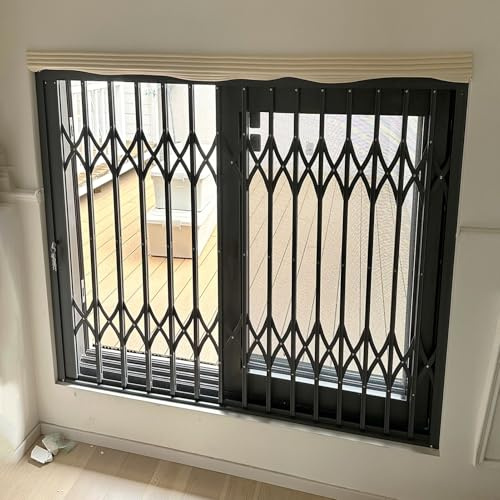 Fenstergitter Einbruchschutz Sicherheitsgitter für Fenster, Einbruchschutzgitter für Schiebetüren, Faltbare, Teleskopierbare Fensterschutzgitter, Aluminium-Torgitter, Grau(W50xH90cm/20x36in)