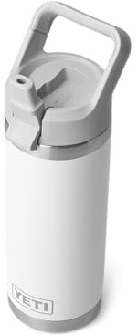 YETI Rambler Trinkflasche 18 oz (532 ml) Weiss – Edelstahl Trinkflasche mit Strohhalmdeckel, isolierte Wasserflasche, Thermosflasche