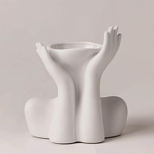 Drawelry Keramik Weibliche Figure Vasen Ornamente, Modern Boho-Stil Körper Gesicht Form Skulptur Body Blumenvase Geschenk für Wohnzimmer Schlafzimmer Regale Esstische Badezimmer Büro Decor (Weiß-B)