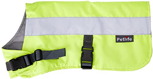 Petlife Flectalon Hi-Vis Dog Jacket Complete with Thermal Lining, 14-inch, Fluorescent Yellow
