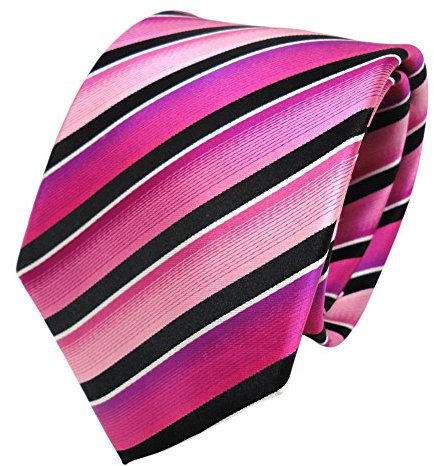 TigerTie Designer Seidenkrawatte in rosa magenta rosa pink schwarz silber gestreift