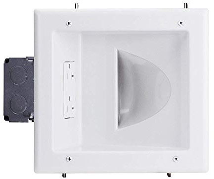 DATA COMM Electronics 45-0032-WH Plaque de Dissimulation de câble AV/HDMI de qualité Commerciale avec Double Prise d'alimentation 20 A, Blanc