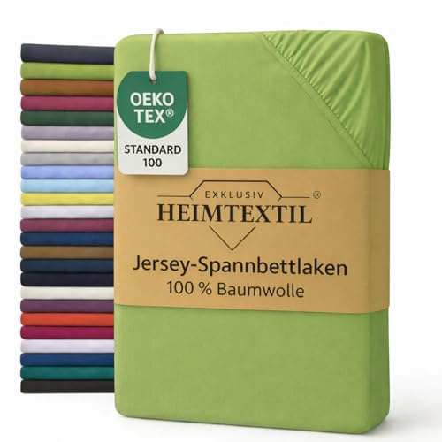EXKLUSIV HEIMTEXTIL Jersey Spannbettlaken 90 x 200 cm Apfelgrün 100% Baumwolle Öko - Tex Zertifiziert Bed-Sheet Bettlaken Spannbetttuch