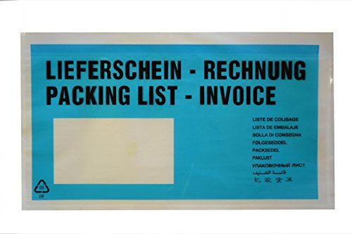 1000 Lieferscheintaschen / DIN lang / Lieferschein-Rechnung / Farbe: türkis