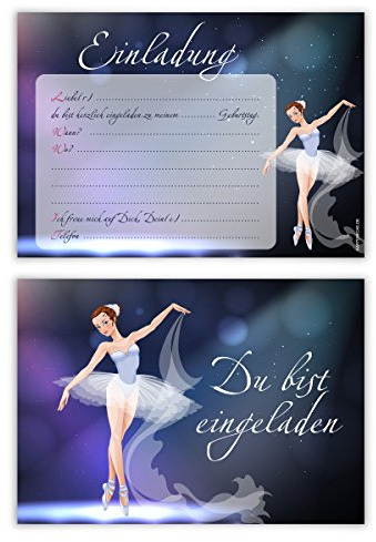 Einladungskarten Kindergeburtstag Jungen Mädchen 8 Stück Karten - Ballerina