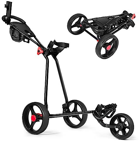 tangkula zusammenklappbar Golf Cart 3 Räder leicht Golf Club Push Pull Cart Trolley
