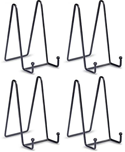 HCHLQLZ Lot de 4 Métal Noir chevalets Porte Assiette Présentoirs Décoratifs en pour Photo, Cadres pour Image, Assiettes décoratives, Tableaux et pièces d’Art-6x3