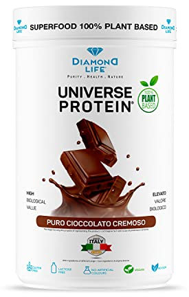 DIAMOND UNIVERSE PROTEIN - Proteine in Polvere Vegane (Pisello, Riso e Quinoa) 70% di Proteine ad Alto Assorbimento per Sforzo Fisico, Resistenza e Mass Gainer | Gusto Cioccolato Cremoso | Gluten Free