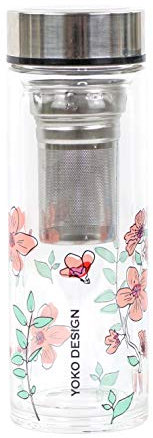 YOKO DESIGN - THEIERE in Vetro Doppia Parete Giardino PAR'TEA 350 ML con Fiori Rosa