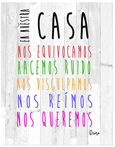 Dcine Cuadro Frases/Frases positivas/Cuadro Madera/Regalo/Normas del hogar/Normas de la casa/Carteles Vintage/ 19 cm x 25 cm x 4 mm/ (EN Nuestra CASA)