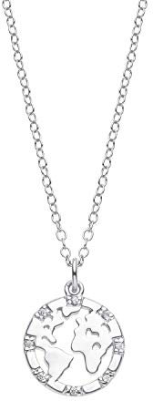 s.Oliver Kette mit Anhänger 925 Sterling Silber Damen Halsschmuck, mit Zirkonia synth., 40+5 cm, Silber, Weltkugel, Kommt in Schmuck Geschenk Box, 2025614