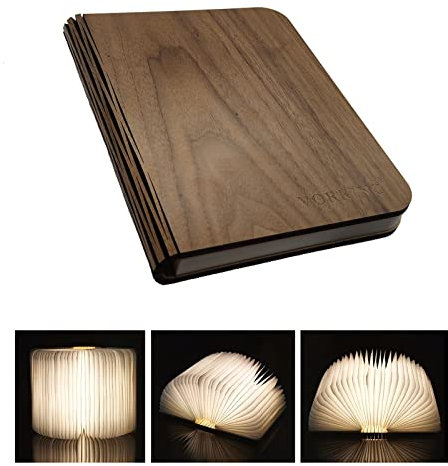 VORRINC Hölzerne faltende Buch Lampe,Stimmungsbeleuchtung,Nachttischlampe,Magnetisches LED Licht -dekorative Lichter mit 2000 mAh Akku Lithium,360°Faltbar,Ideal für Geschenk (Schwarze Walnuss)
