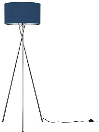 MiniSun | Modern Polished Chrome Metal Tripod Floor Lamp with a Navy Blue Cylinder Shade | Floor Lamps & Home Improvements Essential