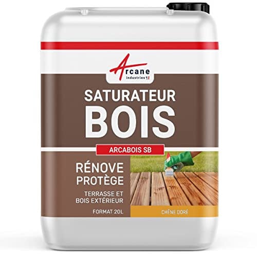 Saturateur, bois, pour terrasse, bardage, extérieur : Arcabois SB - 20 L (jusqu'à 100 m²) Chêne Doré - Teinte Jaune - ARCANE INDUSTRIES