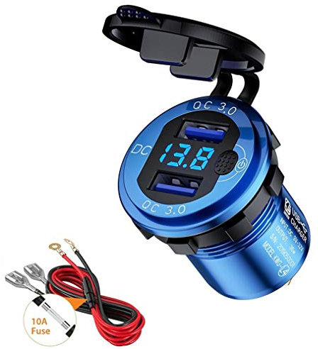 Thlevel Car Charger Socket USB3.0 Power Outlet Adapter with LED Digital Voltmeter and Switch for 12V 24V 36W Marine Boat Motorcycle Truck