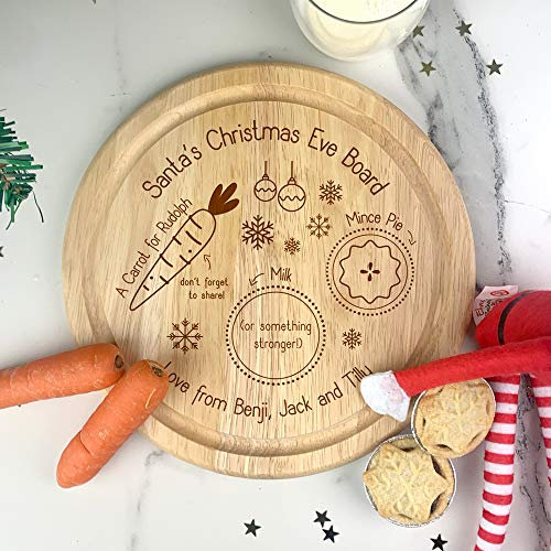 eBuyGB Personalised Santa's Christmas Eve Board, Mince Pie for Father Xmas, Carrot for Rudolph Reindeer, Wooden Treat Plate Snack Tray