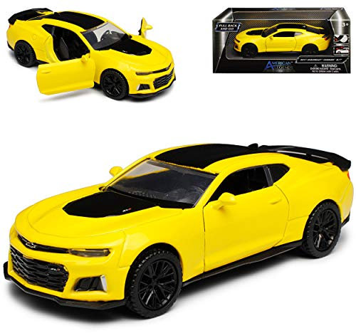 Motormax Chevrolet Camaro Coupe ZL1 Gelb mit Schwarz 6. Generation Ab 2015 Version Ab 2017 mit Rückzugsmotor ca 1/43 1/36-1/46 Modell Auto