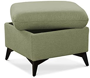 CAVADORE Hocker Lotta / Skandinavischer Stauraumhocker als Beistellhocker / leichte Fleckentfernung dank Soft Clean / 58 x 47 x 58 / Grün