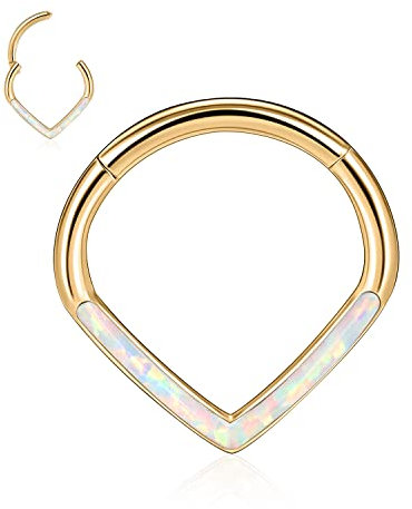 16G Tragus Ring Teardrop Weißer Opal Daith Schmuck Septum Clicker Ring Helix Clicker Nasenringe Silber 316L Chirurgischer Stahl Klappsegment 8mm Knorpel Ohrringe Turm Muschel Piercing Schmuck