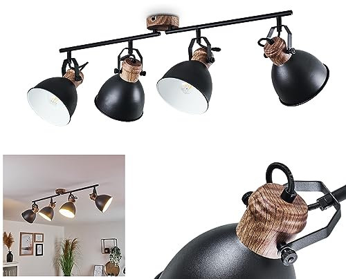 HOFSTEIN Deckenleuchte Banjul, 4-flammige Deckenlampe aus Metall und Holz in Schwarz und Braun, im Vintage Design, mit verstellbaren Spots, 4 x E27-Fassung, ohne Leuchtmittel
