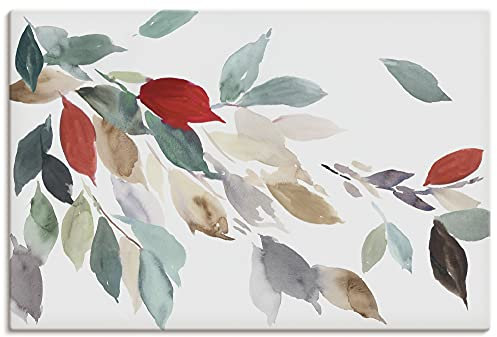 ARTLAND Wanddeko Leinwand Bilder Wandbild 90x60 cm Gemälde Blätter Herbst Natur Modern Abstrakt Bunt U2RQ