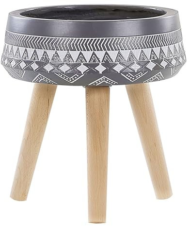Beliani Moderner Blumenbehälter in Grau mit 4 Holzbeinen aus Kiefernholz 30x30x95 cm Drimos