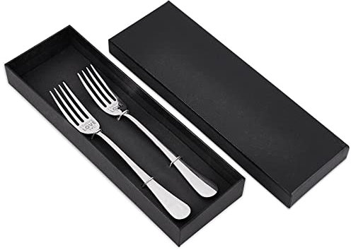 GLOBLELAND 2 Stück 'Forking Love You' Gedruckte Gabeln mit Geschenkbox - Edelstahl Dinner Gabeln für Freunde, Familien, Feste & Hochzeitstage