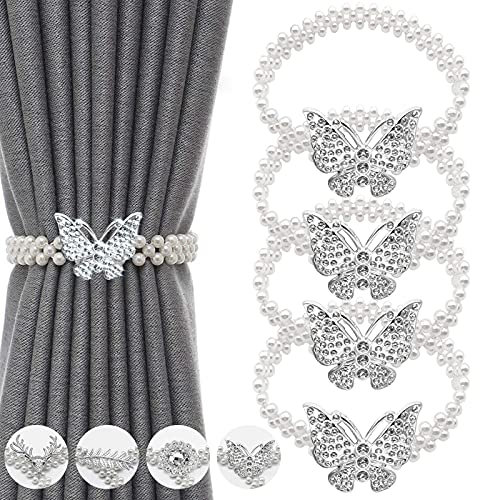 Vorhang Raffhalter, Kreative Raffhalter für Vorhänge, Perlenperle Schnallen Gardinen Raffhalter, Elastisches Seil Gardinenhalter, ​Vorhangbinde, für Heim, Outdoor Vorhang Dekoration 4 Stücke