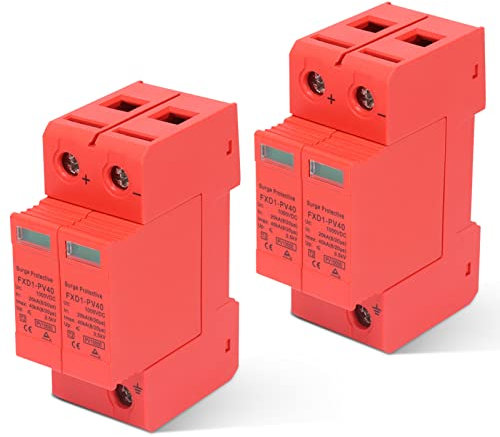 Agatige 2 Pezzi Dispositivi di Protezione Contro Le sovratensioni, 2P 40KA DC Fotovoltaico Protettore Flash Arrester con Segnale remoto per Proteggere Il Sistema di Alimentazione (DC 1000V)