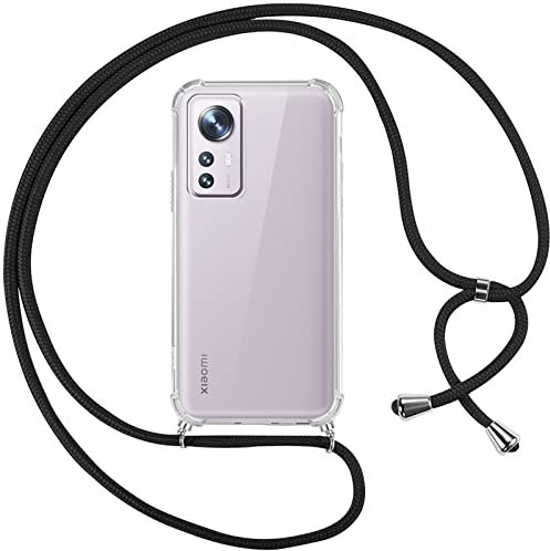 Pnakqil Collier Cordon Coque pour Xiaomi 12/12X 5G 6.28,avec Cordon Réglable Lanyard Housse Transparente Silicone Anti-Chute Etui Compatible avec Mi 12/12X 5G,Ètuis à Bandoulière,Noir