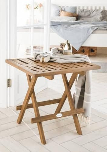 Beistelltisch Effy Teakholz faltbar 50x50x50cm Kaffeetisch Balkontisch Badezimmer Wohnzimmertisch Tisch klein Holztisch Klapptisch platzsparend