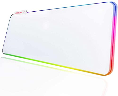 JMIYAV White Gaming Mouse Pad RGB Mousepad Non-Slip Rubber Base Extra Large Cool XL XXL Computer Desk Pad Gaming Accessories LED Light Up Extended Big Mouse Pad for Gamer 80 * 30cm