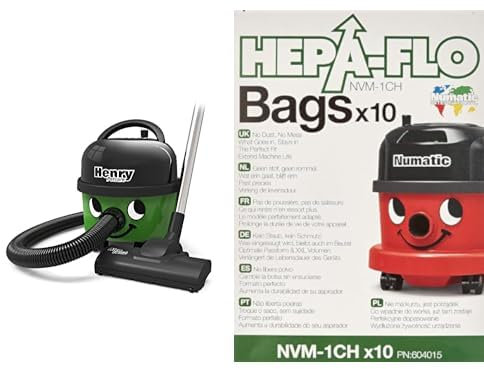NUMATIC Henry Petcare HPC160-11, Aspirateur, Vert, 620 W, 72 décibeles & NVM-1CH Henry Cleaner Bags - 1 Box (Pack of 10)