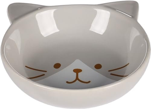 Flamingo Gamelle pour Chats Kapo céramique Gris Rond - 280ml - 13,5x14,5x4cm - Gamelle pour la Nourriture et l'eau pour Chat