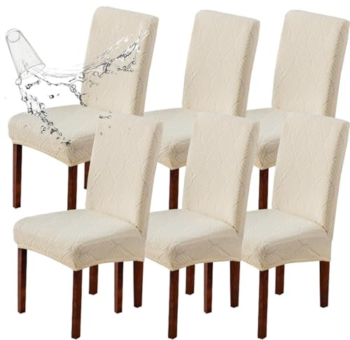 JUNZHE Moderne Stuhlhussen 6er Set Wasserdicht Stretch Elastische, Waschbarer Esszimmer Stuhlbezug Hussen, Stuhl Schutz Protektor für Party, Küche, Hotel, Bankett, Hochzeit