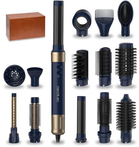 Cecotec Warmluftbürste, Haartrockner, Styler, Glätter - 14 Aufsätze - Coanda CeramicCare Technologie 14in1 AirGlam Blue. 1400W, Digitaler Motor, Reduziert Frizz, 3 Temperaturen