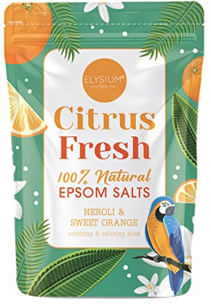 Elysium Spa Citrus Fresh Epsom Salts | 100% Natural Neroli & Sweet Orange Scented Magnesium Sulphate Crystals For Soothing Relaxing Calming Bath (450g)