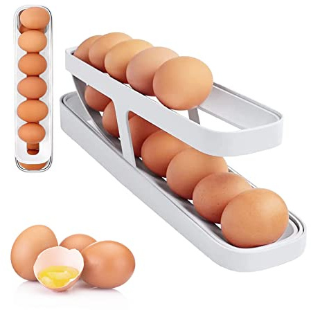 Egg Holder, Egg Dispenser Eierhalter KÜhlschrank Eier Aufbewahrungsbox Egg Holder Fridge, Egg Organizer For Refrigerator, 2 Tier Rolling Egg Dispenser (weiss)
