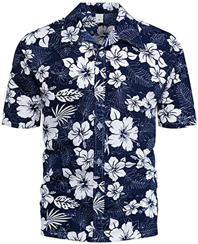 PADOLA Chemise Homme Hawaienne Manche Courte À Fleurs Funky Casual Button Down Tee Shirt de Plage Vacances Été (S,001 A Fleur Blanche)