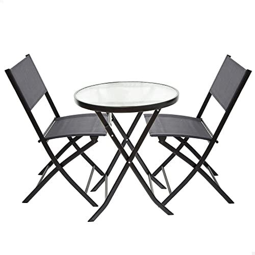 AKTIVE 61120 - Conjunto Mesa y sillas jardín, terraza, Patio, balcón, Muebles de Exterior, Material textileno, Impermeable, Incluye Mesa más 2 sillas, Plegables